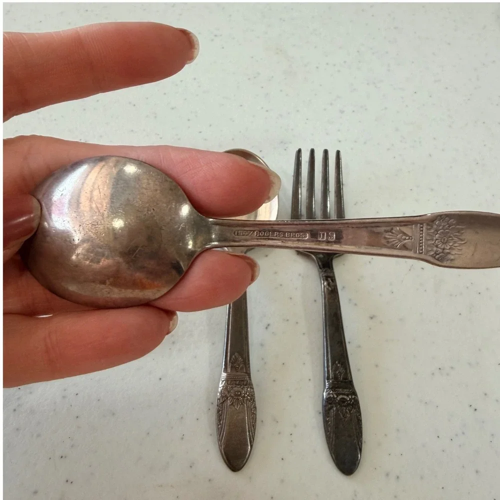 1847 Rogers Bros Adoration Silverplate Flatware Set 2 Spoons 1 Fork Vintage